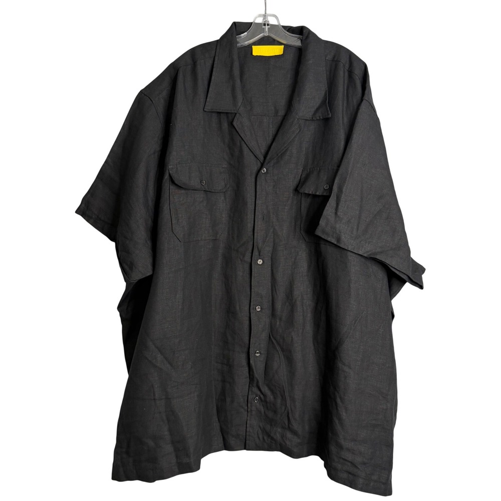 Good Counsel‎ 100% Linen Shirt Mens 6XL Black Preppy Short Sleeve Breathable